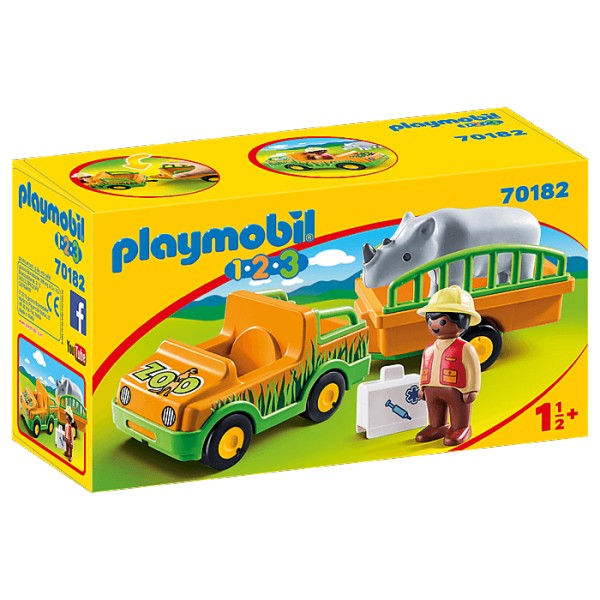 Playmobil 70182 1.2.3 : Vétérinaire avec véhicule et rhinocéros - Playmobil-70182