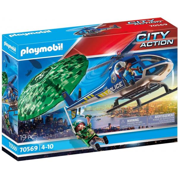 Playmobil 70569 City Action - Les policiers  : Hélicoptère de police et parachutiste - Playmobil-70569