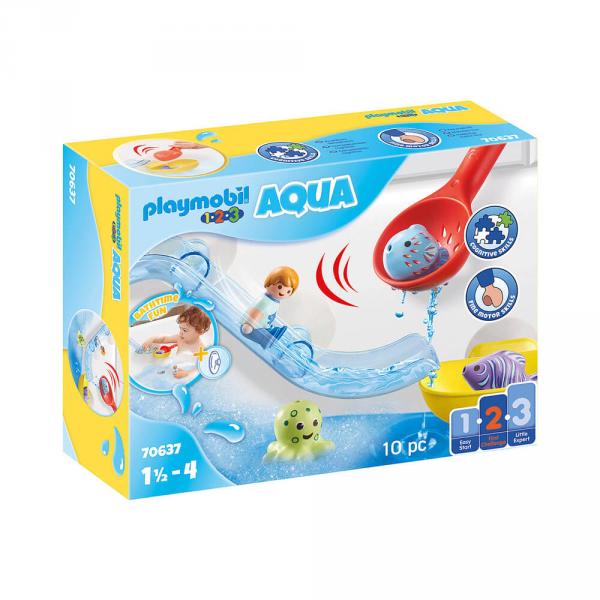 Playmobil 70637 1.2.3 Aqua : Grand toboggan aquatique et animaux marins - Playmobil-70637