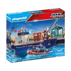 Playmobil 70769 : City Action : Grand cargo avec bateau de douaniers