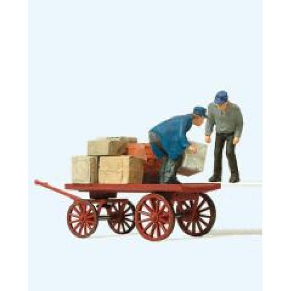 ouvriers chargeant un chariot Preiser 1:87 - T2M-PR28084