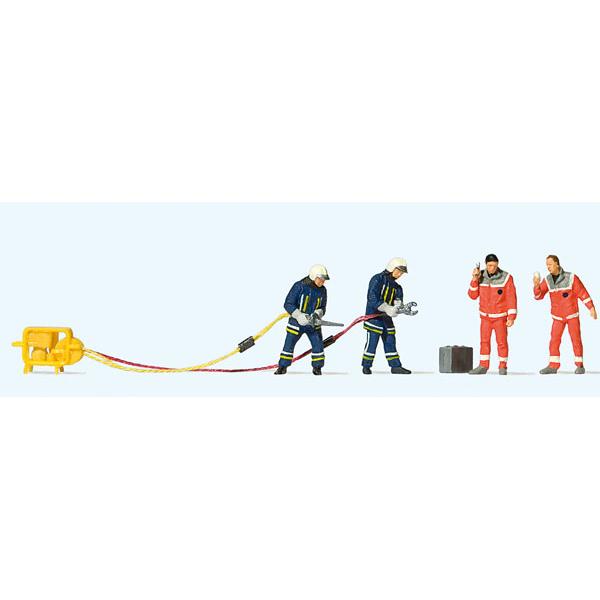 Pompiers avec lance d arrosage Preiser 1:87 - T2M-PR10625