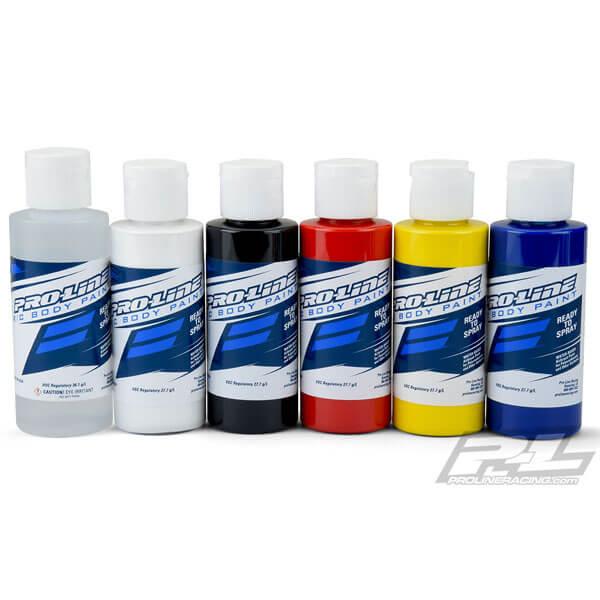 Proline RC Peinture Carrosserie Primary Colours R. - Wh - Blk - Rouge - Yel - Bleu - PL6323-00
