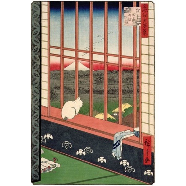 Puzzle d'art en bois 200 pièces Michèle Wilson - Hiroshige : Chat devant les rizières - PMW-H286-200