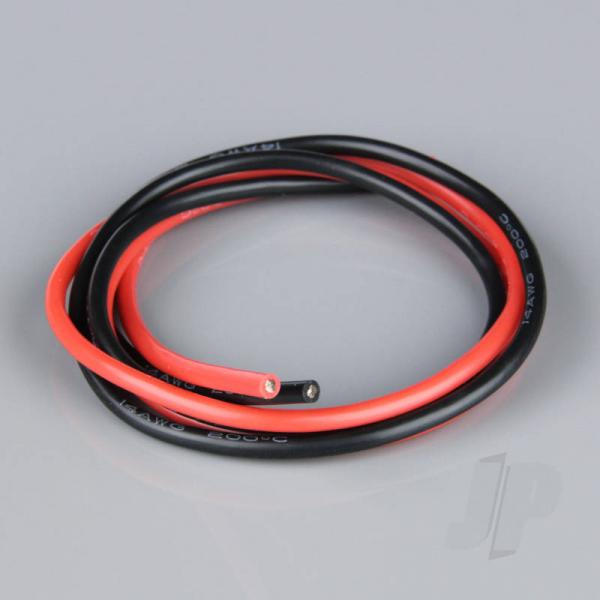 Cable Silicone 14AWG (1.62mm diam - 2.08mm2 sect) 2ft / 0.6m Rouge-Noir - RDNAC010145