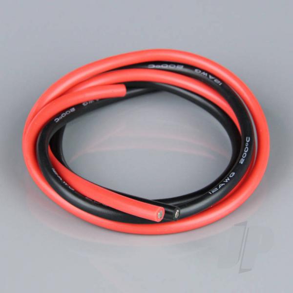 Cable Silicone 12AWG (2.05mm diam - 3.31mm2 sect) 680 Strand 2ft / 0.6m Rouge-Noir - RDNAC010144