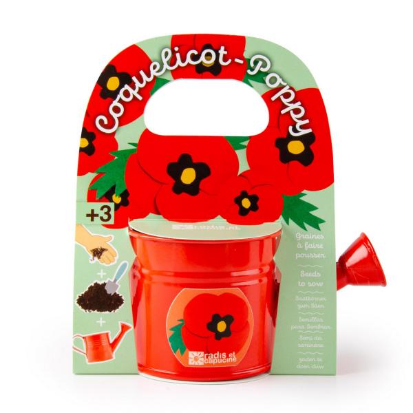 Gardening kit: Mini red watering can and poppy seeds to sow - RadisetCapucine-29664