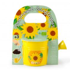 Kit de jardinage : Mini arrosoir jaune et ses graines de tournesol nain