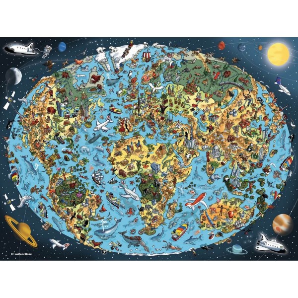 Puzzle 1500 pièces - Mappemonde colorée - Ravensburger-16360