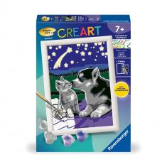 CreArt Kids 13x18cm : Chiot Husky et son compagnon le chaton 