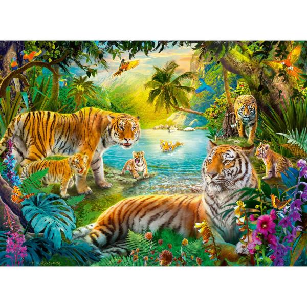 Puzzle 500 pièces : Tigres dans l'oasis  - Ravensburger-12001384