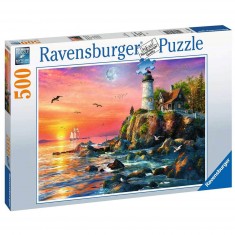 Puzzle 500 pièces : Phare au coucher de soleil