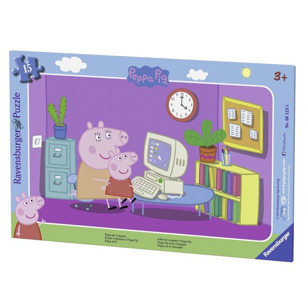 Frame puzzle 15 pieces: Peppa pig in front of the computer - Ravensburger-06123