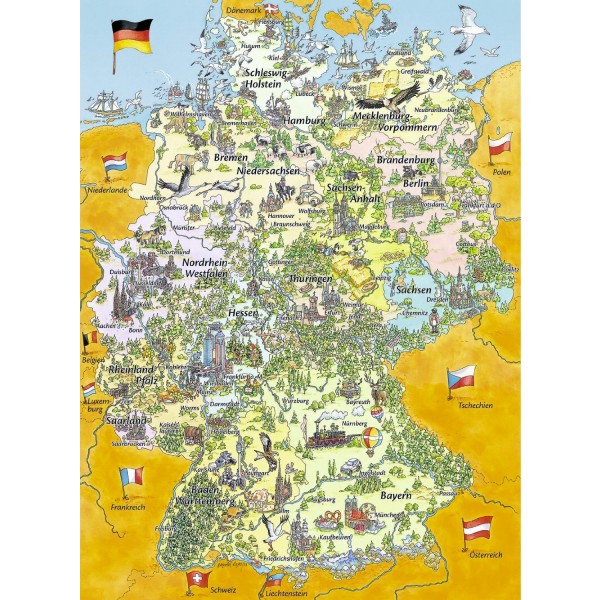 Ravensburger Puzzle XXL 100 pièces - Carte d'Allemagne colorée