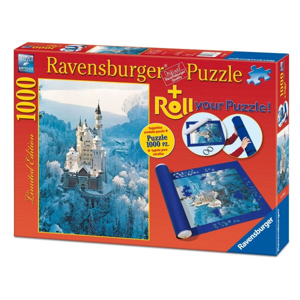 Puzzle 1000 pièces : Château de Neuschwanstein en hiver + Tapis de puzzle - Ravensburger-19908