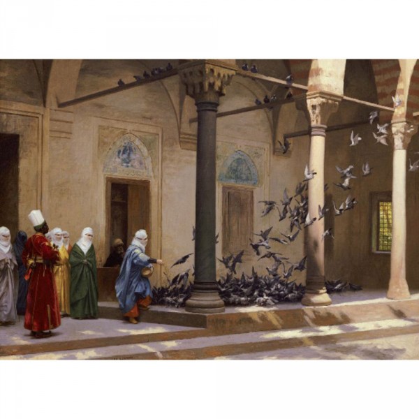 Puzzle 1000 pièces : Femmes de Harem nourrissant des pigeons dans une cour - Ravensburger-19026
