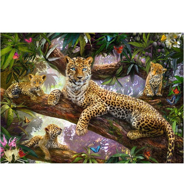 Puzzle 1000 pièces : Maman léopard et ses petits - Ravensburger-19148