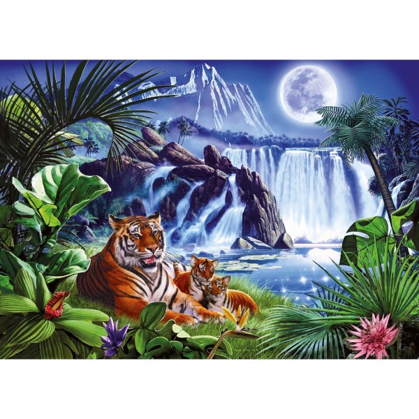 Puzzle 1000 pièces phosphorescent : Star Line : Tigres près d'une cascade - Ravensburger-16090