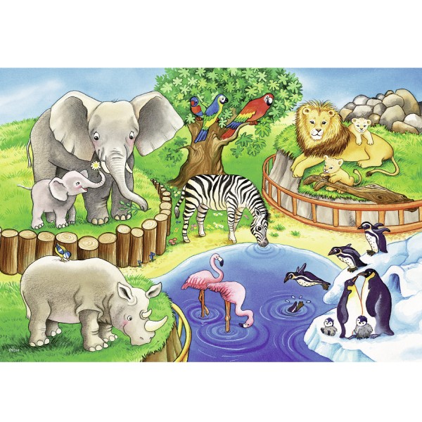 Puzzle de 2 x 12 piezas: animales del zoológico - Ravensburger-07602
