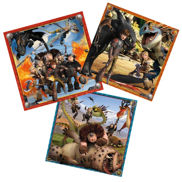Puzzle 3 x 49 pièces : Dragons : Le monde des dragons - Ravensburger-09258
