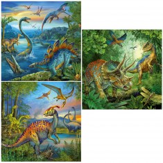 Puzzle de 3 x 49 piezas: La fascinación de los dinosaurios