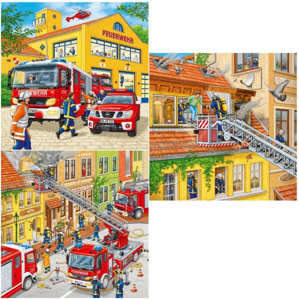 Puzzle 3 x 49 pièces : Les pompiers au travail - Ravensburger-09401