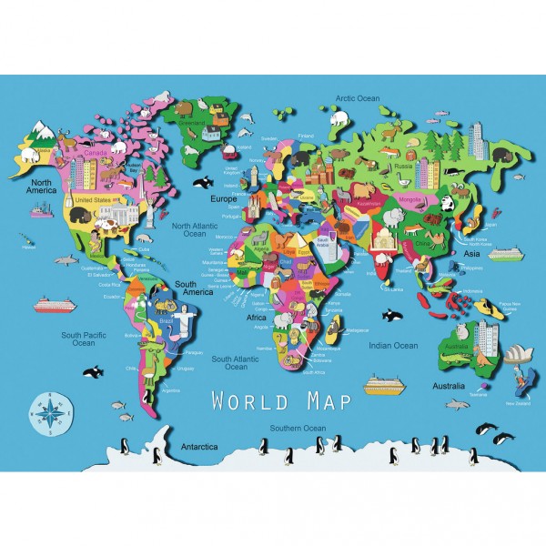 Puzzle 60 pièces : Carte du monde - Ravensburger-09607