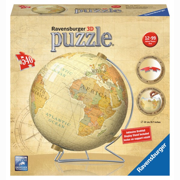 Puzzle Ball 540 pièces : Mappemonde vintage en anglais - Ravensburger-12434