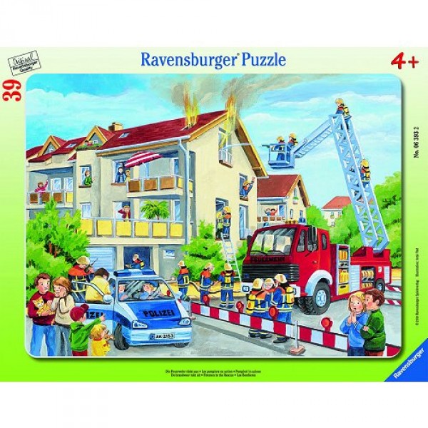 Puzzle cadre : 39 pièces : Les pompiers en action - Ravensburger-06393