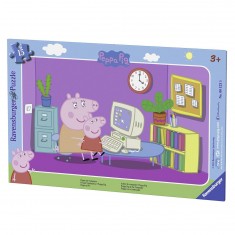 Puzzle cadre 15 pièces : Peppa pig devant l'ordi