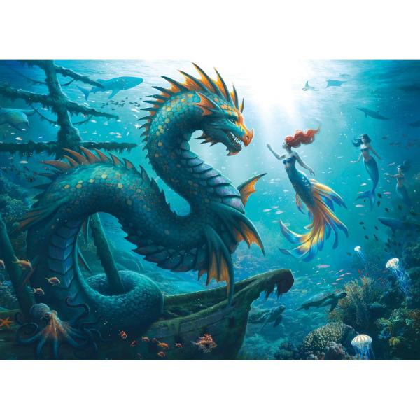 Puzzle de 1000 piezas: dragón, sirena y tortugas marinas - Ravensburger-12001434