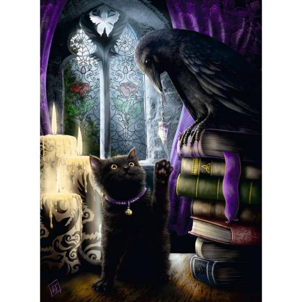 Puzzle de 500 piezas: gato negro y cuervo - Ravensburger-12000314