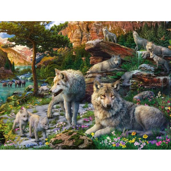 Puzzle de 1500 piezas: Lobos en primavera - Ravensburger-16598