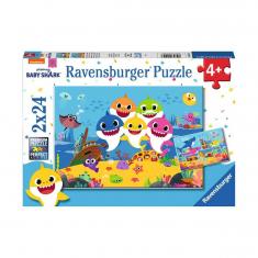 Puzzle 2 x 24 pièces : baby shark et sa famille