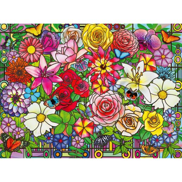 100-teiliges Puzzle: Buntglasblumen - Ravensburger-12001364