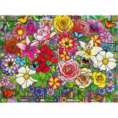 Puzzle 100 pièces : Fleurs en vitrail 