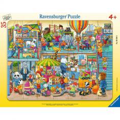 Puzzle cadre 35 pièces : Le magasin de jouets des animaux