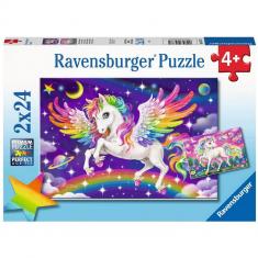Puzzles 2x24 pieces : Unicorn and Pegasus
