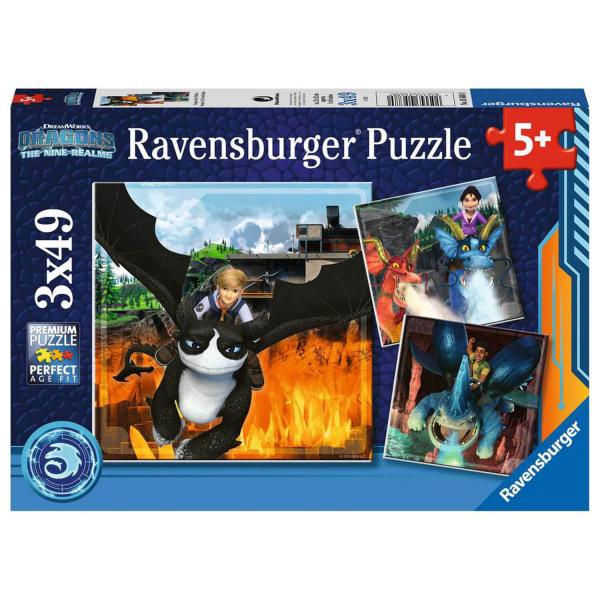 Puzzles de 3x49 piezas: Dragones: los nueve reinos - Ravensburger-5688