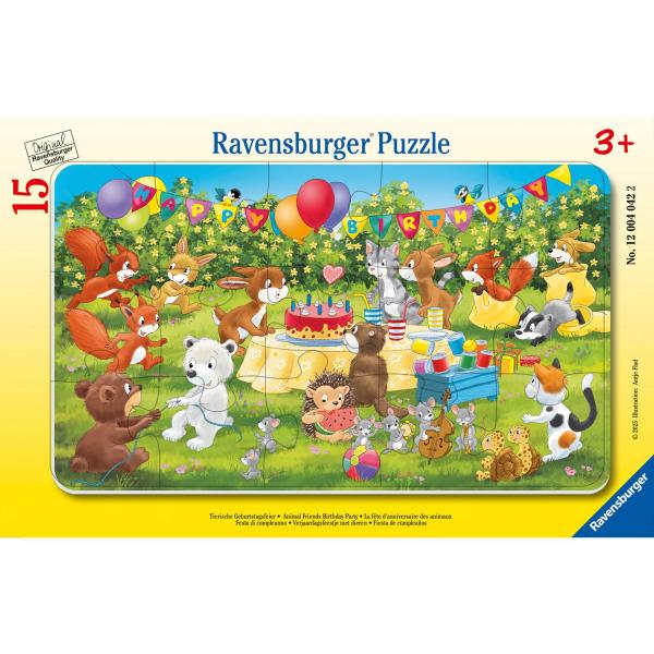 15-teiliges Rahmenpuzzle: Die Geburtstagsfeier der Tiere - Ravensburger-12004042