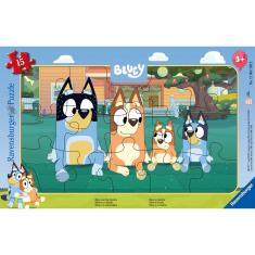 15 Piece Frame Puzzle: Bluey and his family