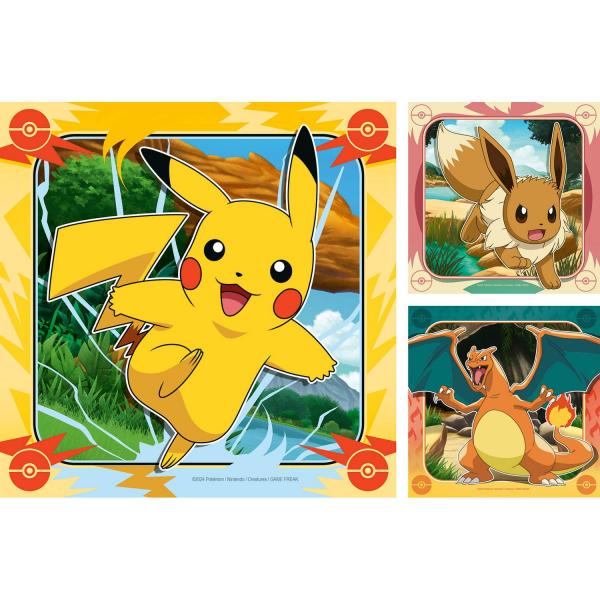 3x49 piece puzzles: Pikachu, Charizard and Eevee - Ravensburger-12004062