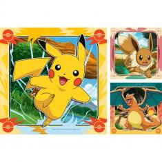 3x49-teilige Puzzles: Pikachu, Glurak und Evoli