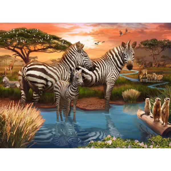 500 piece puzzle: Zebras at the water - Ravensburger-17376