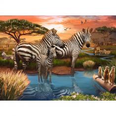 500-teiliges Puzzle: Zebras am Wasser