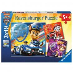 Puzzle de 3x49 piezas: Paw Patrol, la película: Chase, Marcus y Stella
