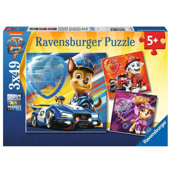 Puzzle de 3x49 piezas: Paw Patrol, la película: Chase, Marcus y Stella - Ravensburger-05218