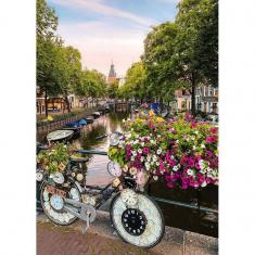 Puzzle 1000 pieces : Bike and flowers in Amsterdam