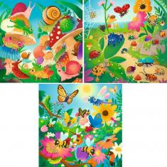 Puzzles 3x49 pieces : The world of insects 