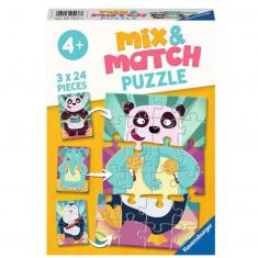 Puzzle de 3x24 piezas Mix & Match - Animales divertidos
